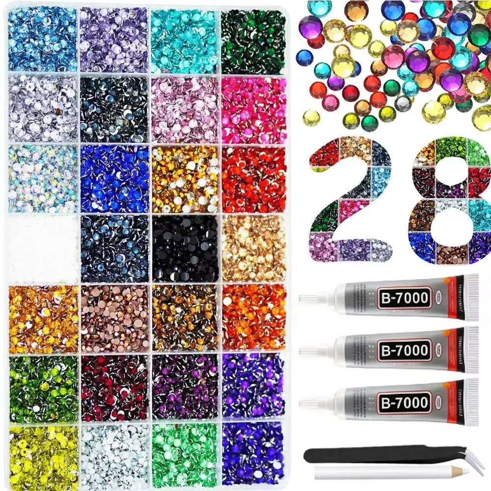 28 raster 3/4/5 mm gemengde kleur Jelly/hars boor strass set DIY kleding nagelboor telefoon boor bril boor hoed boor, etc - afbeelding 1