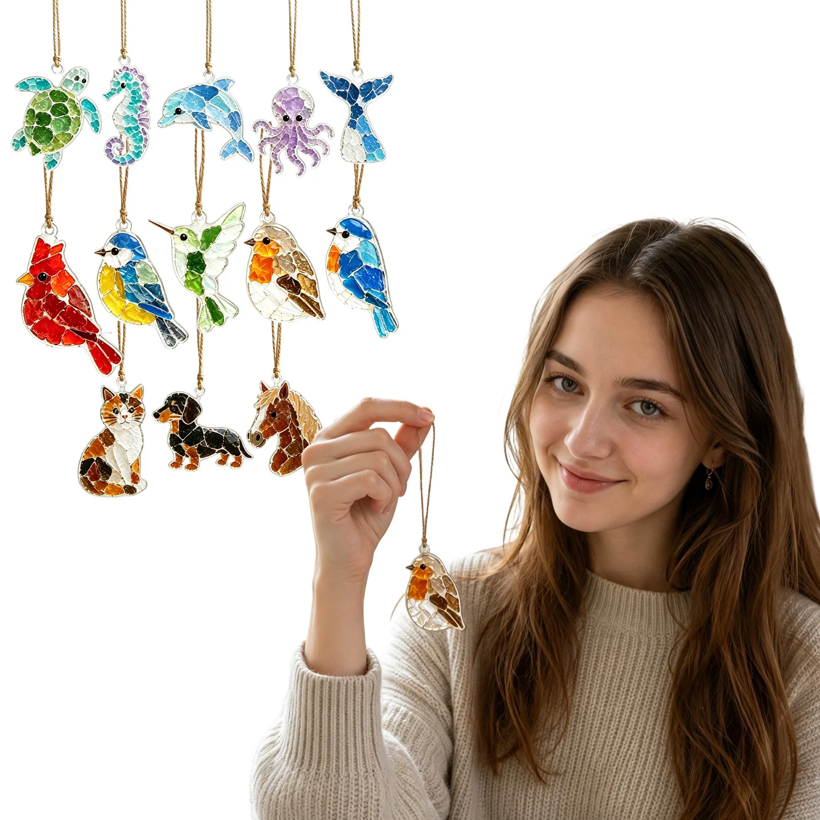 5-Piece Ocean Bird Animal 2D Hanging Ornaments Set Sea Animal Acrylic Pendant Home Window Wall Art Decoration Gift