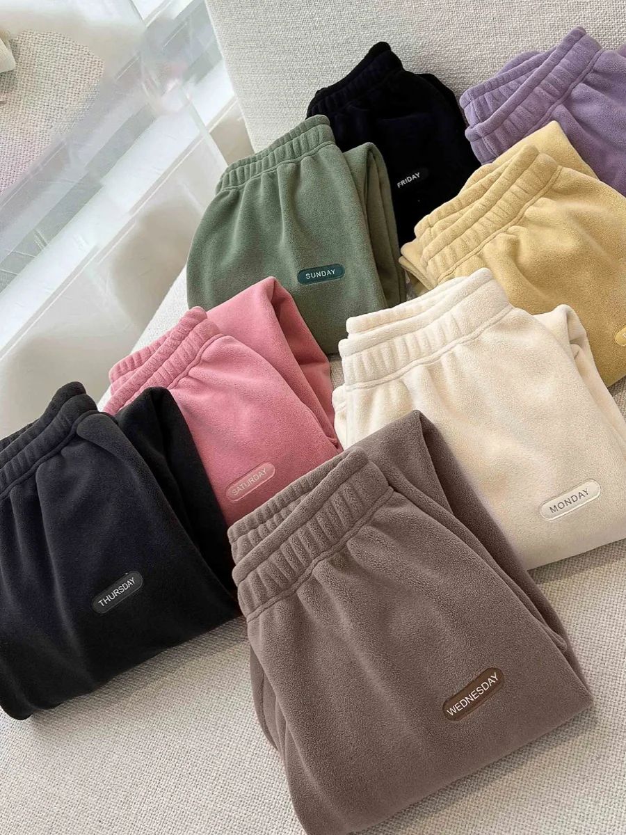 

Double-Sided Fleece Wide Leg Casual Pants Women's Cozy Home Pants Outerwear Trousers Loose Fit High Waist Retro Style