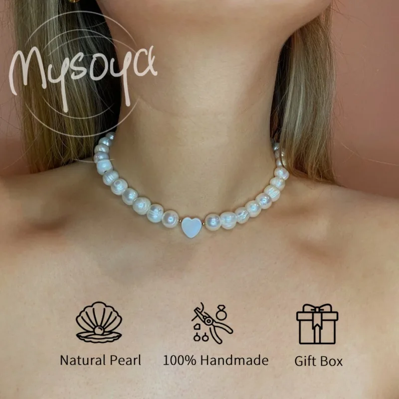 

Mysoya White Baroque Freshwater Pearl Necklace 6-7mm with Gift Box Gift for Her him Perfect for Birthday Wedding Valentine's Day