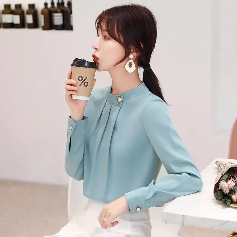 Women Clothing Fashion Simplicity Chiffon Blouse Spring Autumn New Long Sleeve Solid Loose Office Shirt Tops Elegant Temperament