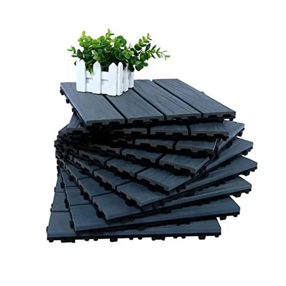 Interlocking WPC Patio Deck Tiles Water Resistant Outdoor Indoor DIY Flooring 9-Pack Bathroom Garden Balcony Poolside Pathway