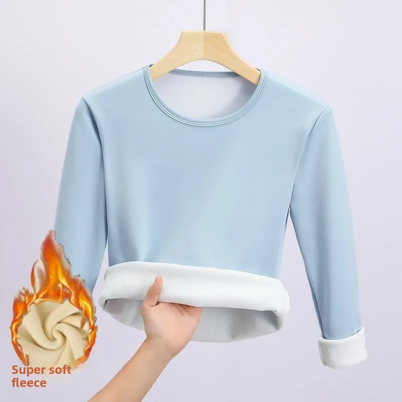 여성용 플리스 안감 슬림핏 보온 내의 라운드넥 긴팔 편안하고 통기성 좋은 베이스 레이어 셔츠