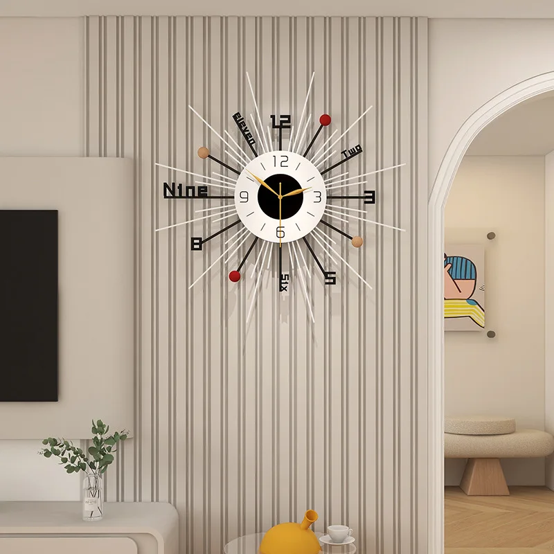 

Creative Wrought Iron Wall Clock No Punching Modern Simple High End Sense Living Room Dining Room Decoration