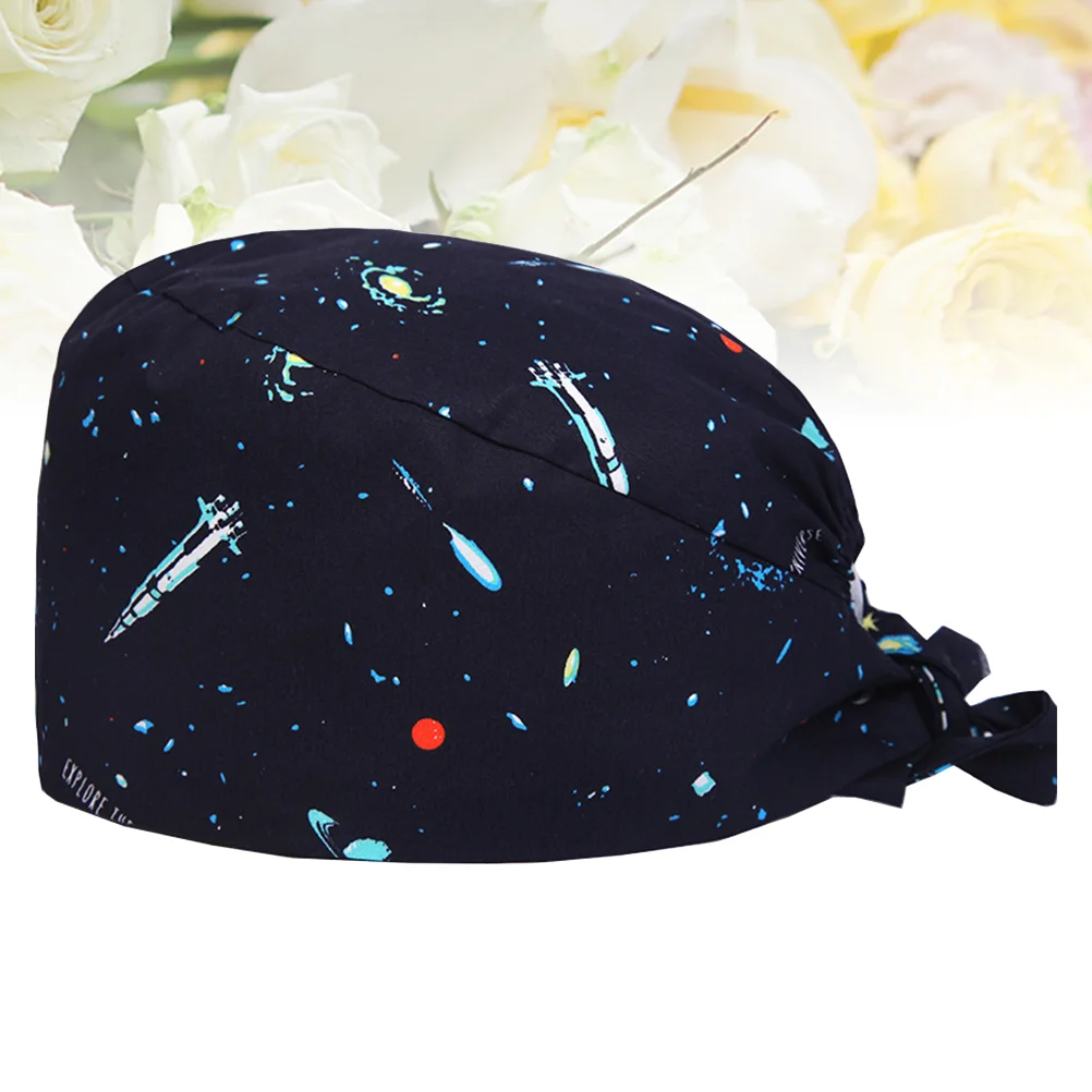 Chapéu Homens Bouffant Ajustável Bonnet Trabalho Chapéus Print Scrub Cap Botão Elasticidade