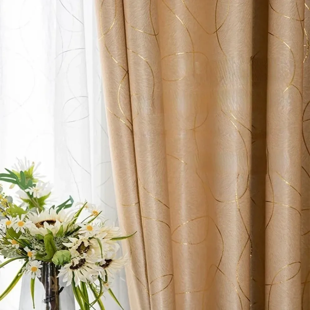 Light Luxury Bronzing Blackout Curtains New  Simple Modern Light Luxury Thickening Living Room Bedroom Sunshade Fabric Custom