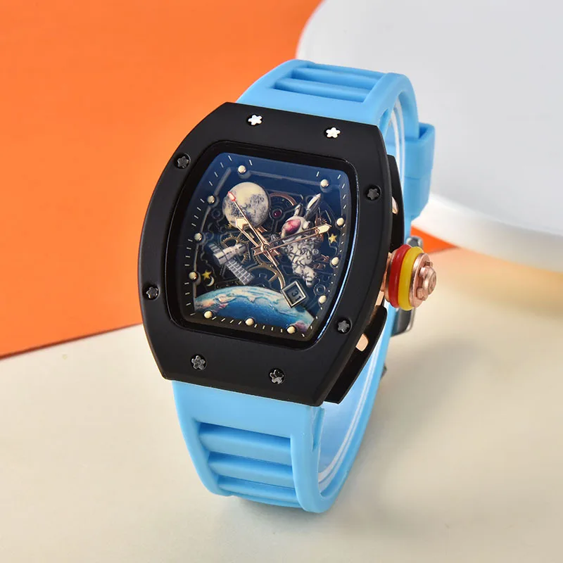 New Wine Barrel Super luminous hollow Richard Watch High Quality Silicone Chronograph Solo Lunar Astronaut Watch