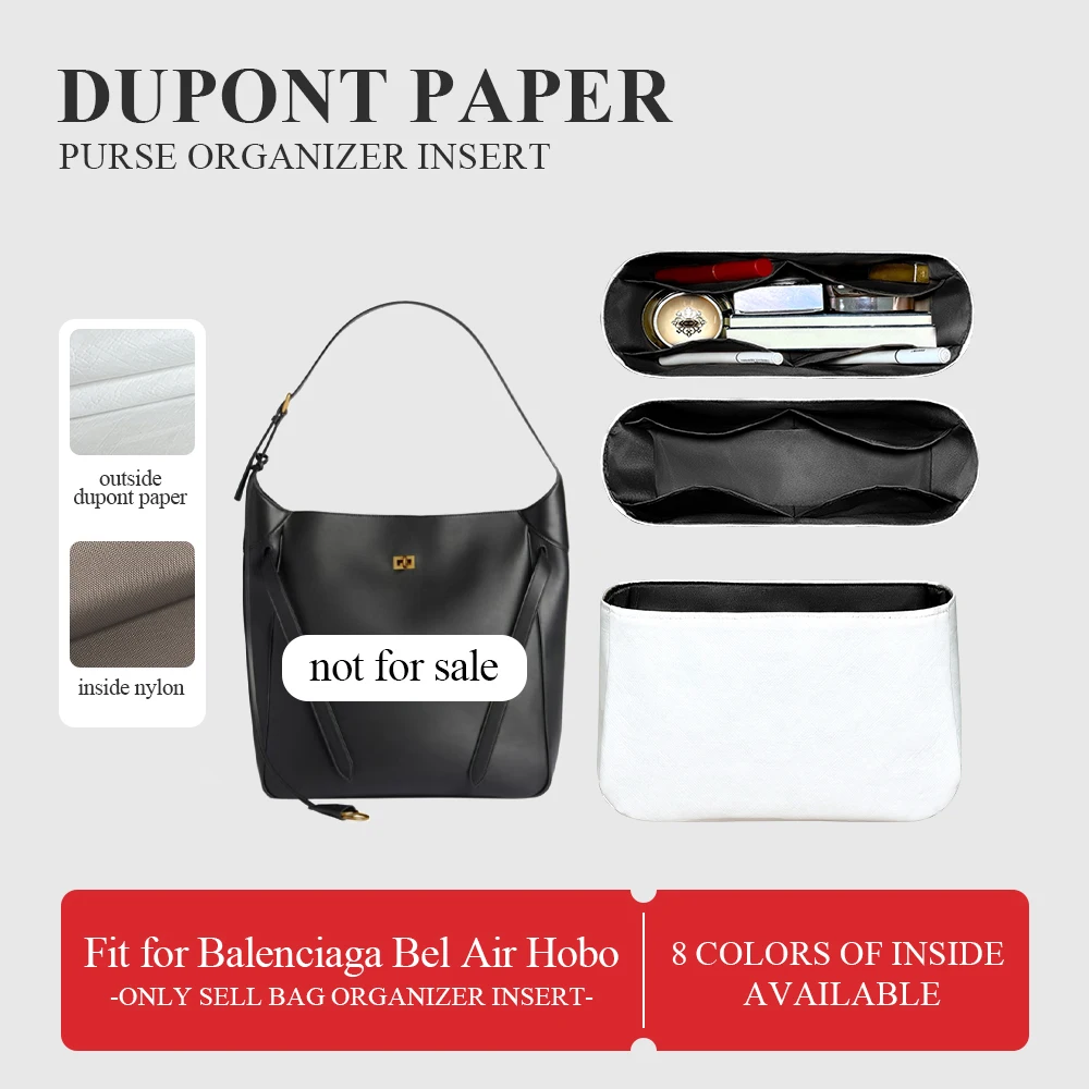 Dupont Paper Purse Organizer Insert Fit for Balenciaga Belair Hobo, Small Slim Inner Liner Bag Organizer Insert Inside Bag