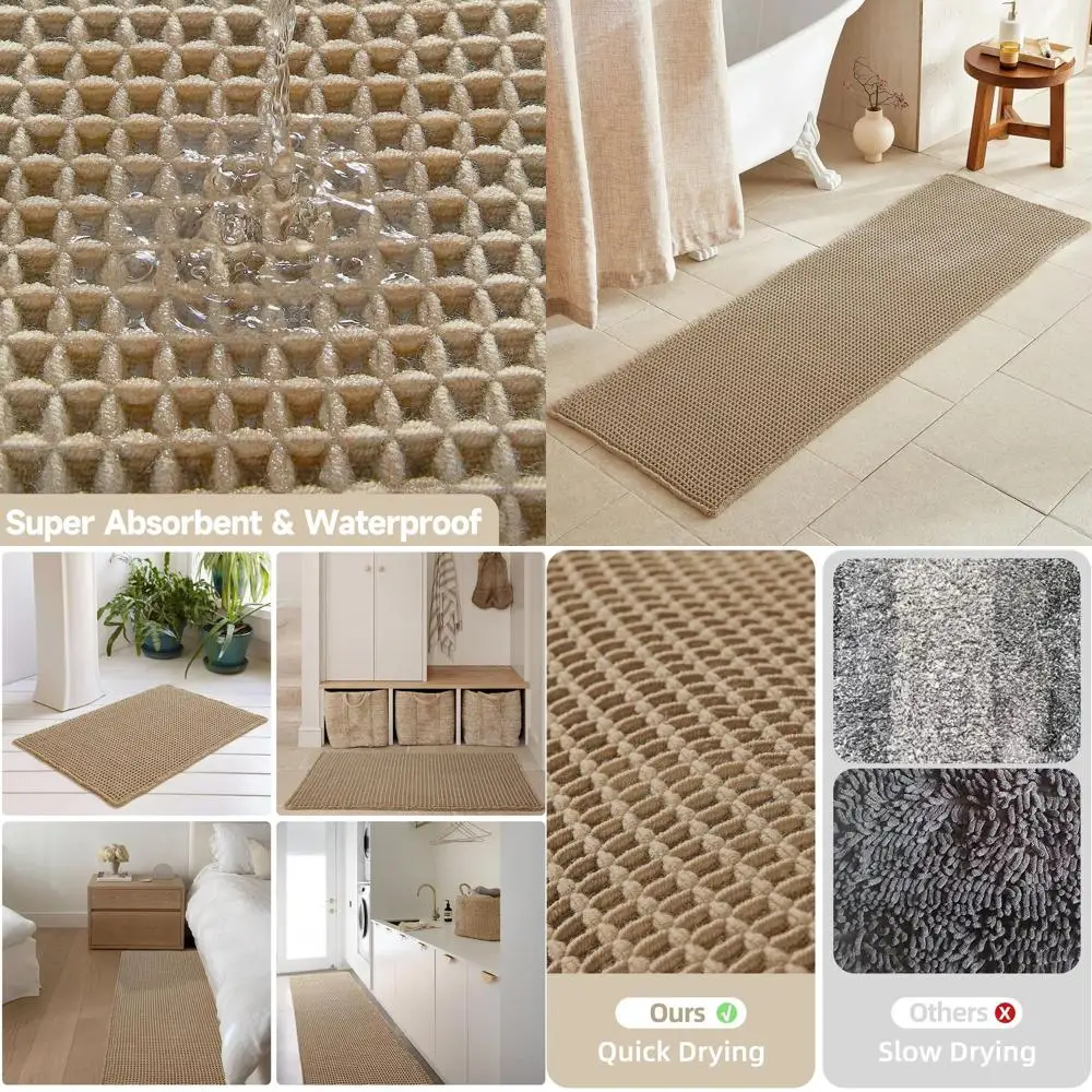 

Khaki 72x24 Non-Slip Boho Farmhouse Bath Mat - Super Absorbent, Quick Dry, Washable