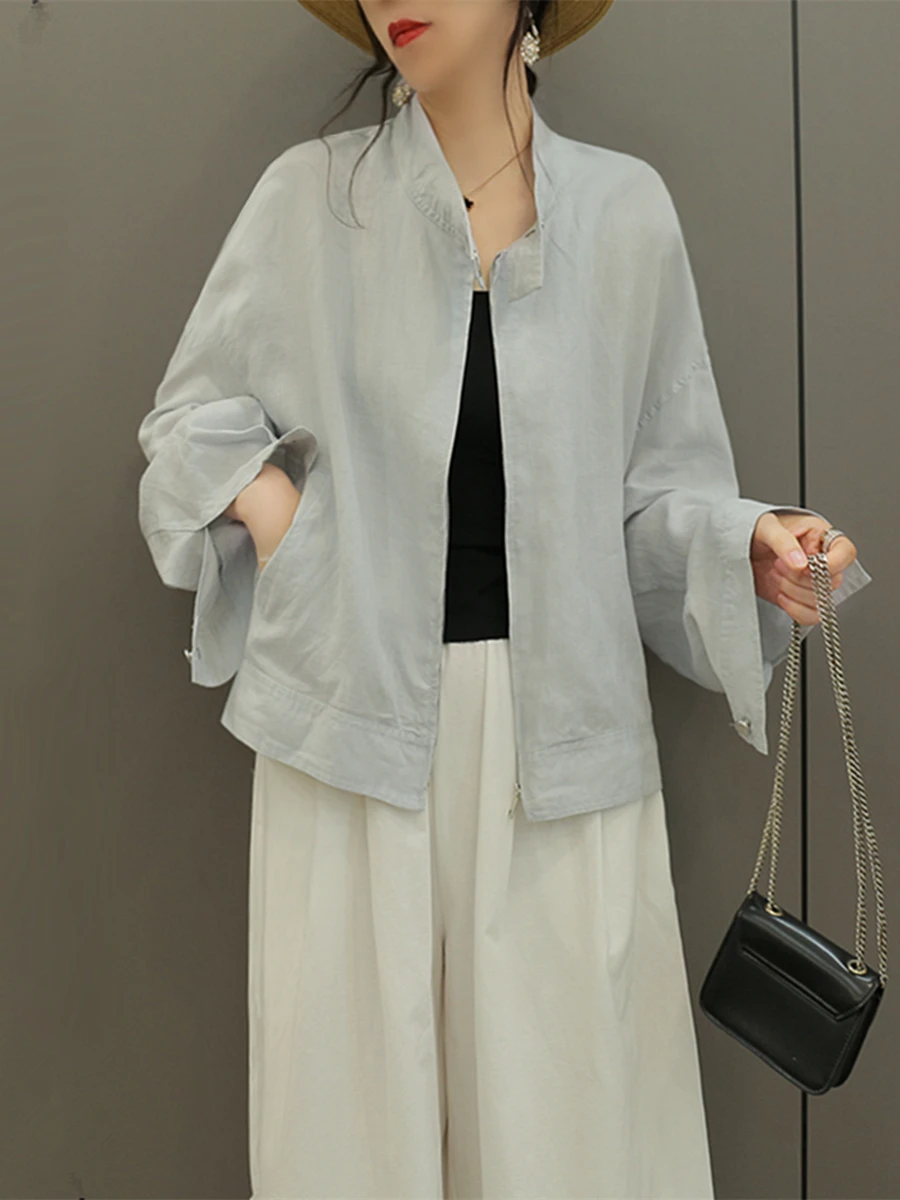 

Spring Summer New Long Sleeve Women's Sun Protection Shirt Short Outerwear Cotton Linen Blend Breathable Thin High End Cardigan