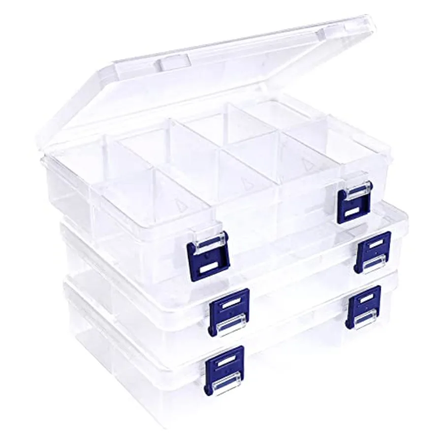 Baven 3 Paquet 8 Grilles Boîte de Rangement en Plastique Organisateur de Bijoux avec Séparateurs Ajustables, Boîte de Rangement
