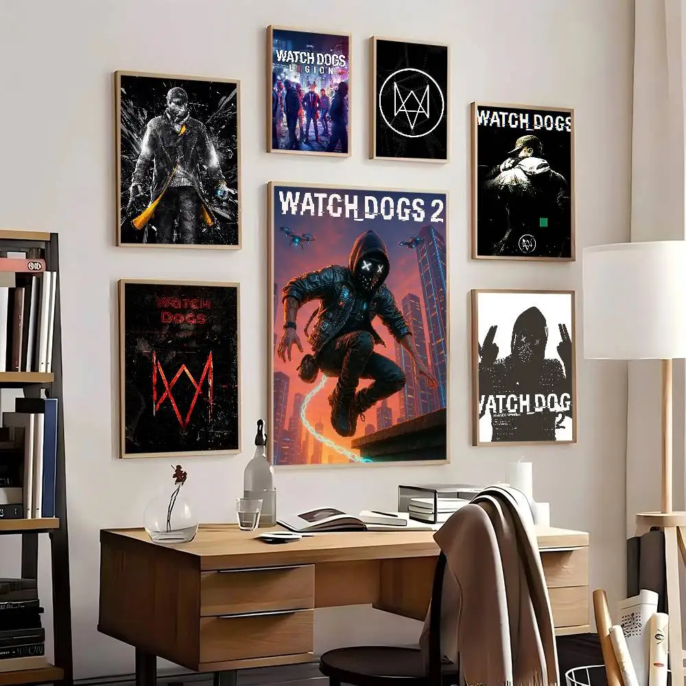 W-Watch Dogs Game Posters Living Room Bar Cafe Quality Canvas Vintage Style Comics Painting Art Home Wall Decor Picture