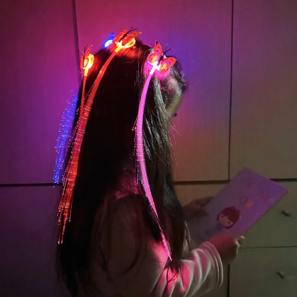 

LED Luminous Butterflys Braid Toy Simple Glowing Fiber Hairpin For Concert Party