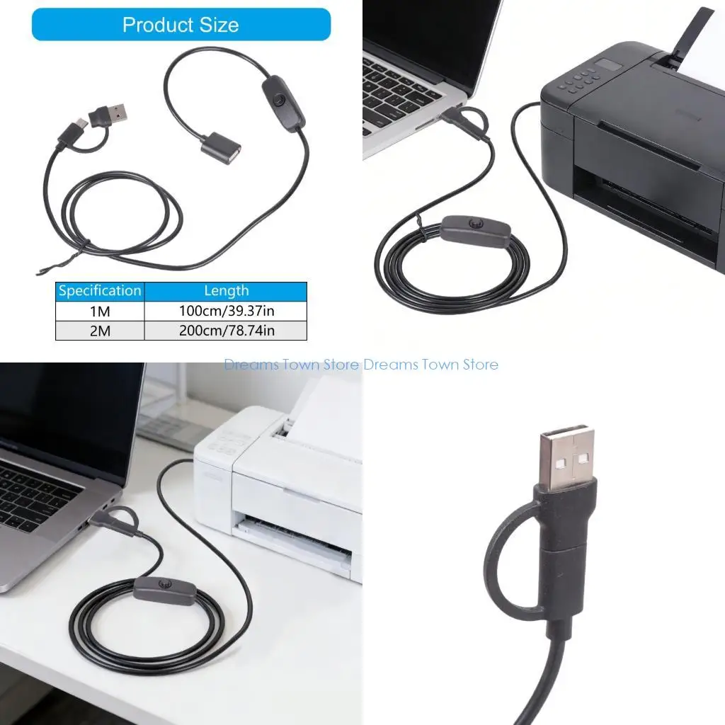 HX6A Flexible Length USB C Type C to USB Female OTG Cable Including Switches for Data Sharing and Power on Devices