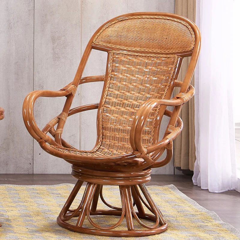 طقم كرسي الروطان الطبيعي المكون من ثلاث قطع، كرسي دوار للشرفة، مزيج طاولة قهوة بمسند ظهر كاجوال فردي