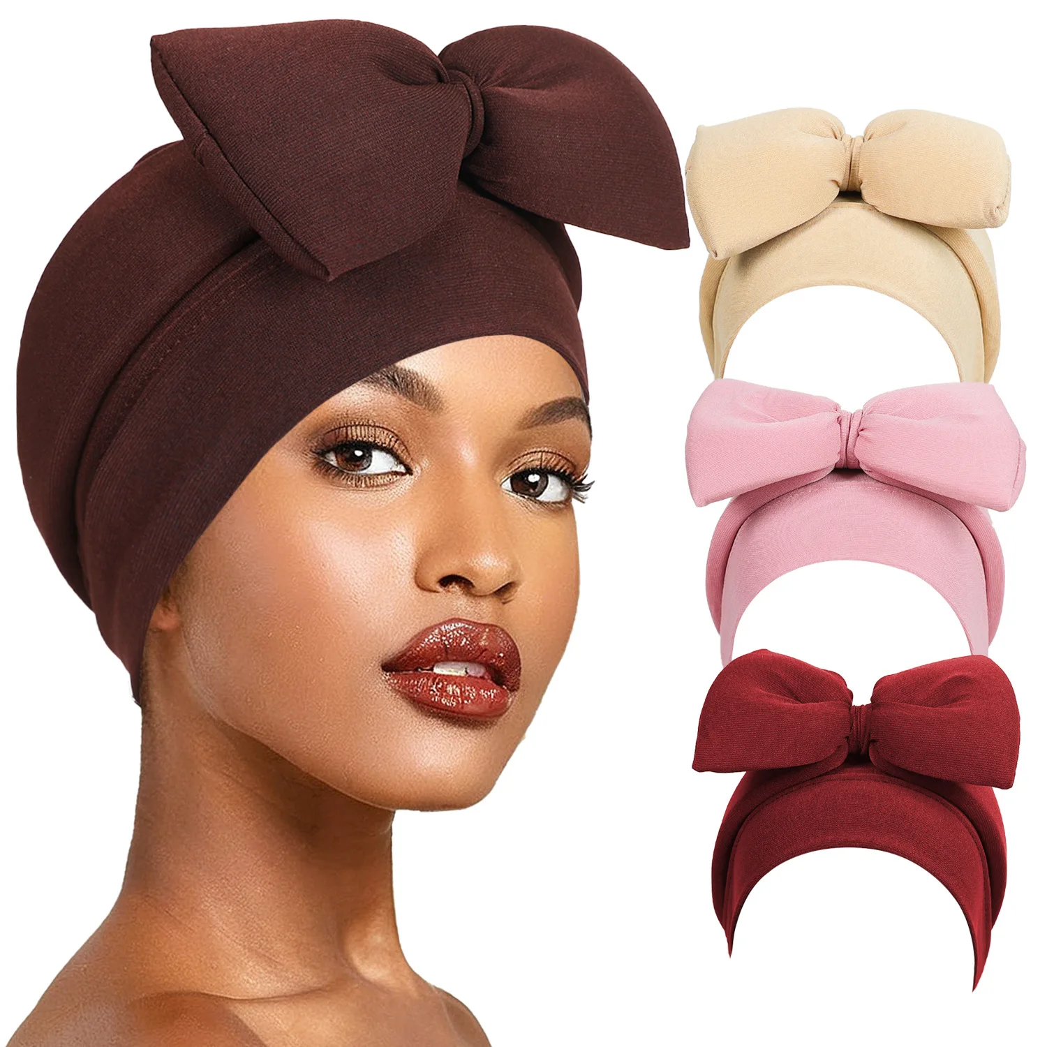 New Sponge Bow Headscarf Hat Women Muslim Bonnet Hijab Head Wrap Turban Indian Hats Chemo Cap Wedding Headwear African Headties