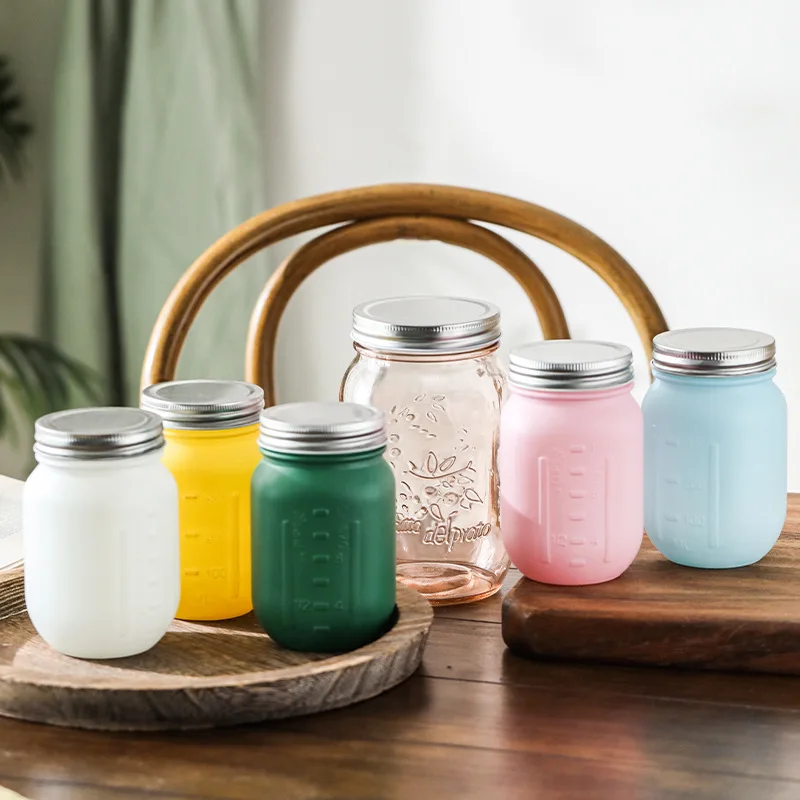 Frasco de Vidrio Moderno de 500 ml, Frasco de Vidrio para Mermelada de Colores, Botella Dispensadora de Miel y Café al Vacío, Frasco para Almacenamiento de Alimentos, Utensilios de Cocina
