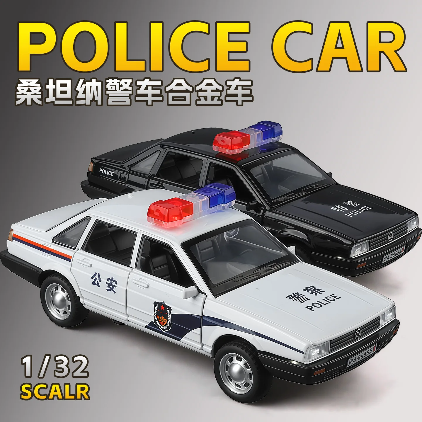 1:32 Santana Alloy Policer Car Diecast Metal Scale Model Sound＆Light Simulation Collection Childrens Birthday Toy Vehicles Gifts