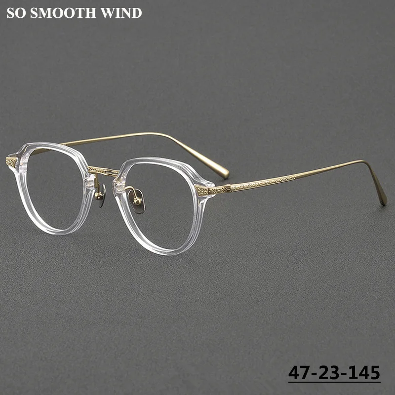 Pure Ttanium Handmade Glasses Frame Men Women Acetate Irregular Transparent Eyeglasses Retro Eyewear Japanese Brand Spectacles