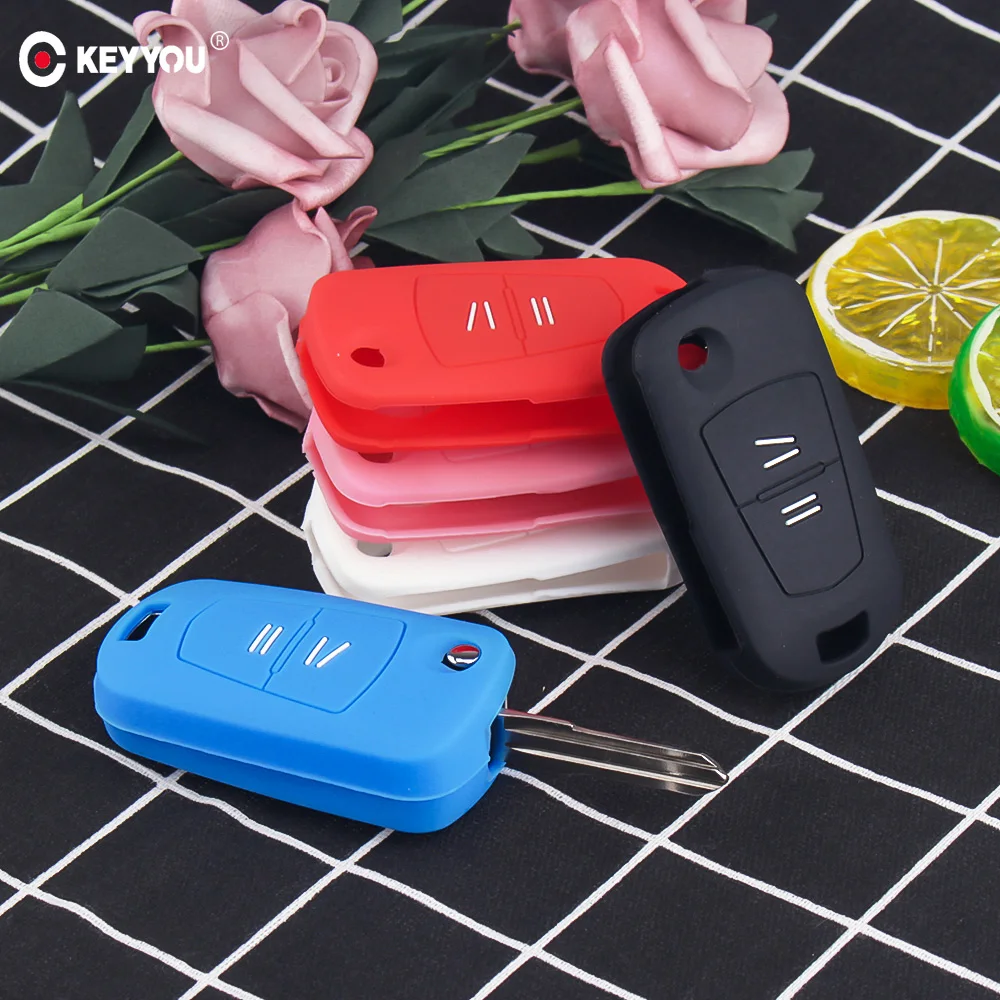 KEYYOU Remote 2 Buttons Silicone Flip Folding Car Key Shell Cover Case For Opel Corsa Astra j g h Kadett Monza