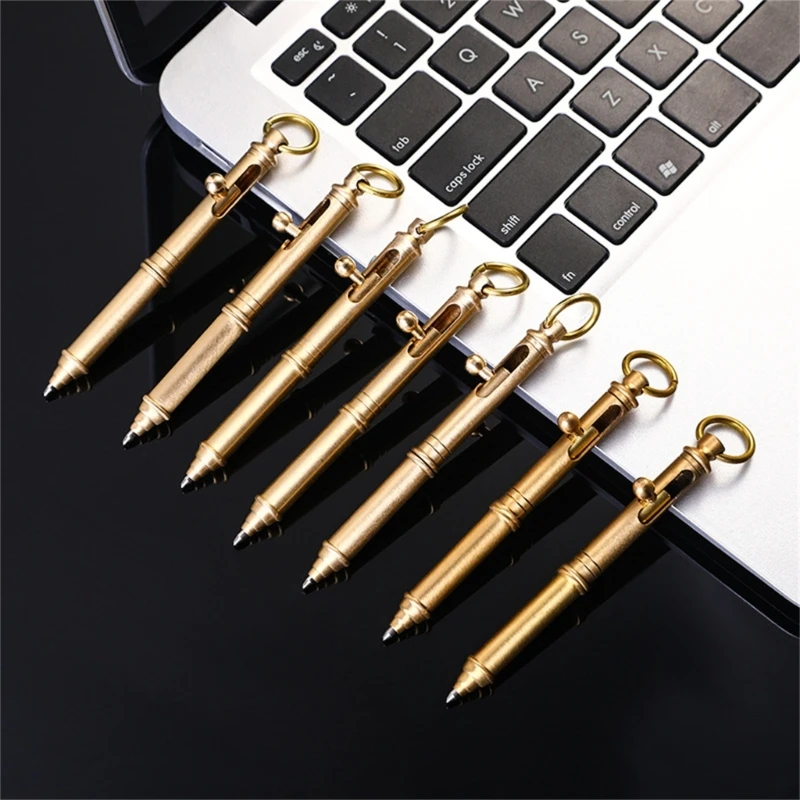 Action Metal Signing Pen Brass Ballpoint Pen with Keyring Comfortable Grip