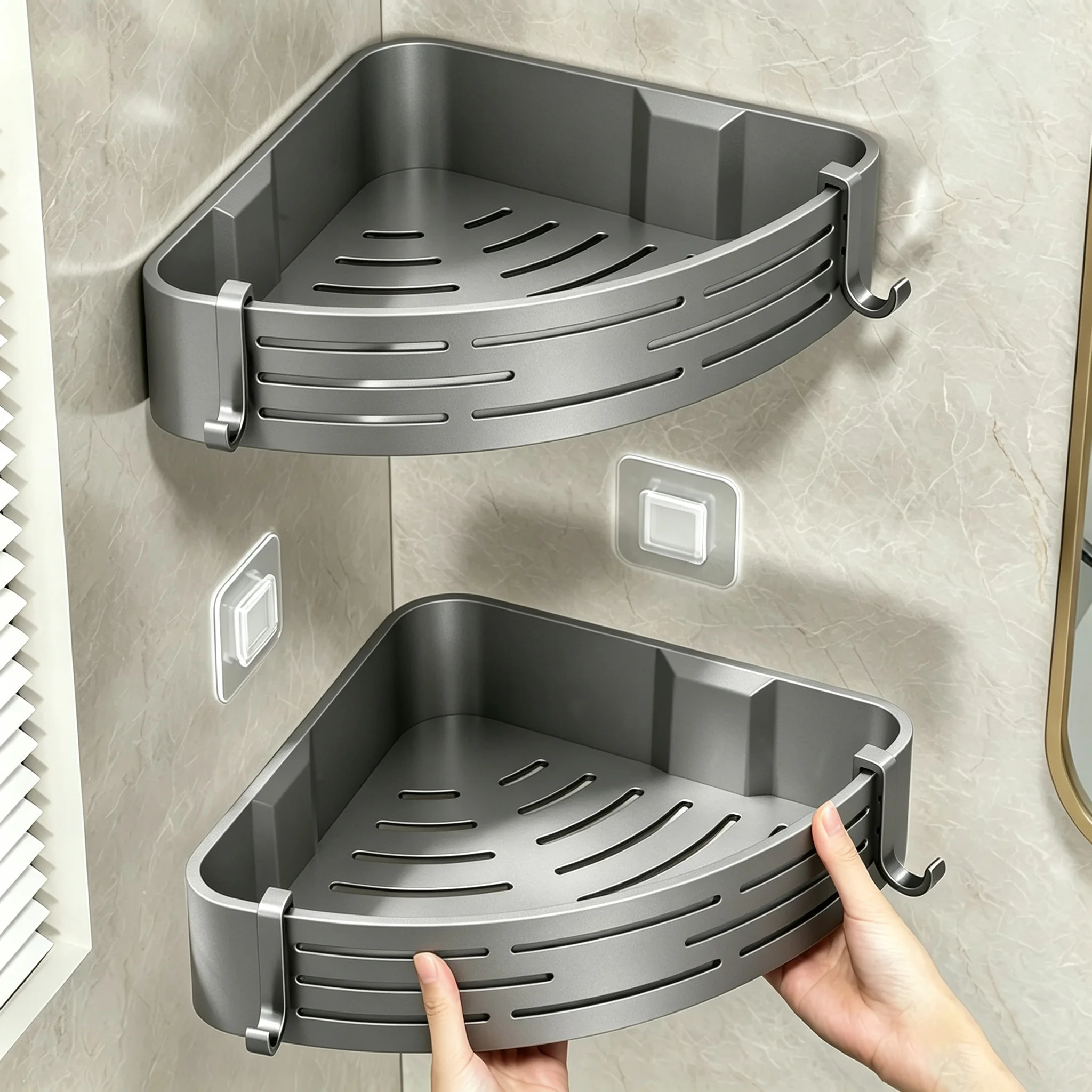 Bathroom Drill-Free Shower Caddy Plastic Wall Mount Toilet Shelf Corner Basket Bath Room Shampoo Bottle Organizer Storage Rack