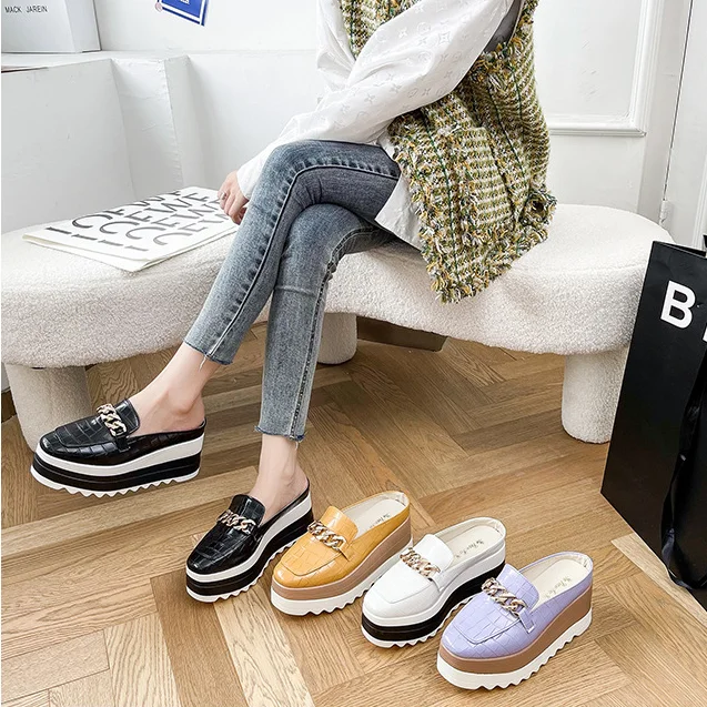 Slippers Women Flip Flops Comfortable Rubber Platform Shoes Women Casual Round Toe Flat Loafers Flats Autumn Women Shoes PU 2023