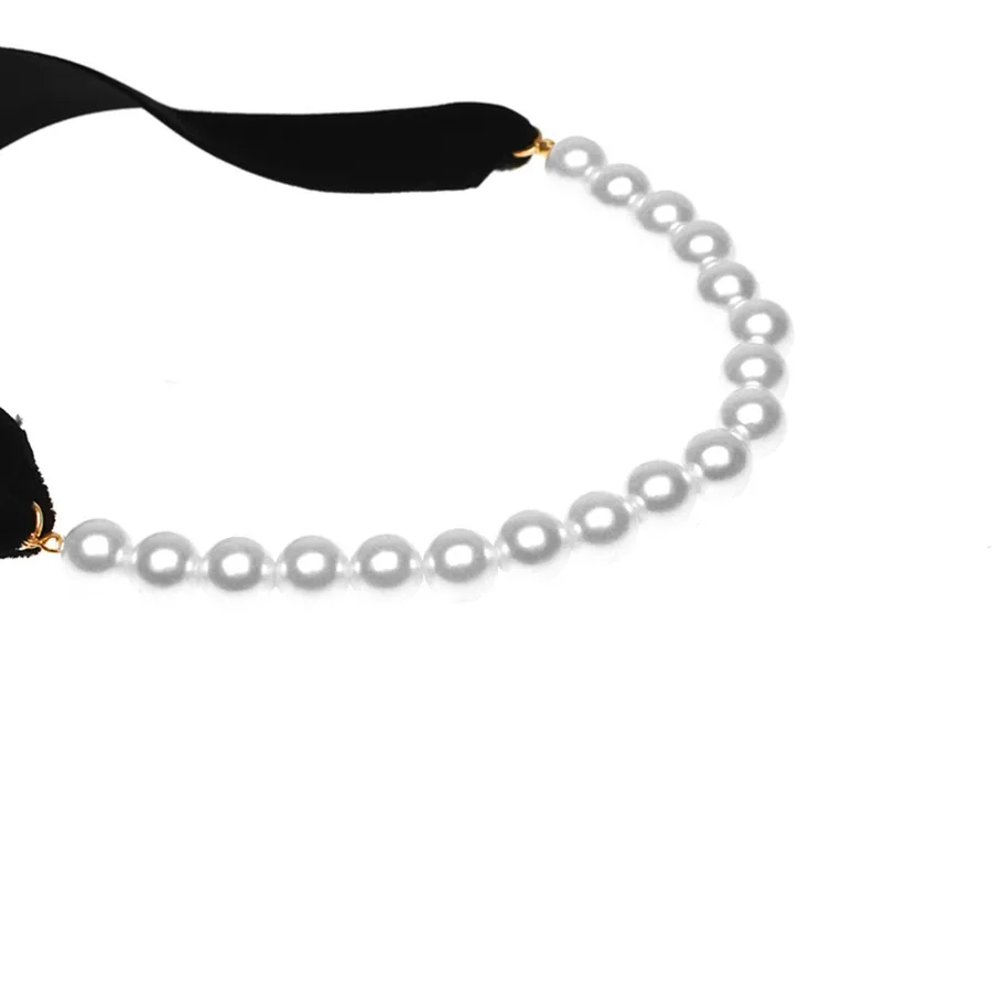 Punk lange breite schwarze Samtband Choker Fliege simuliert-Perle Perlen Charm Kragen Halskette Gothic Schmuck Neujahr Geschenke – Detail 10