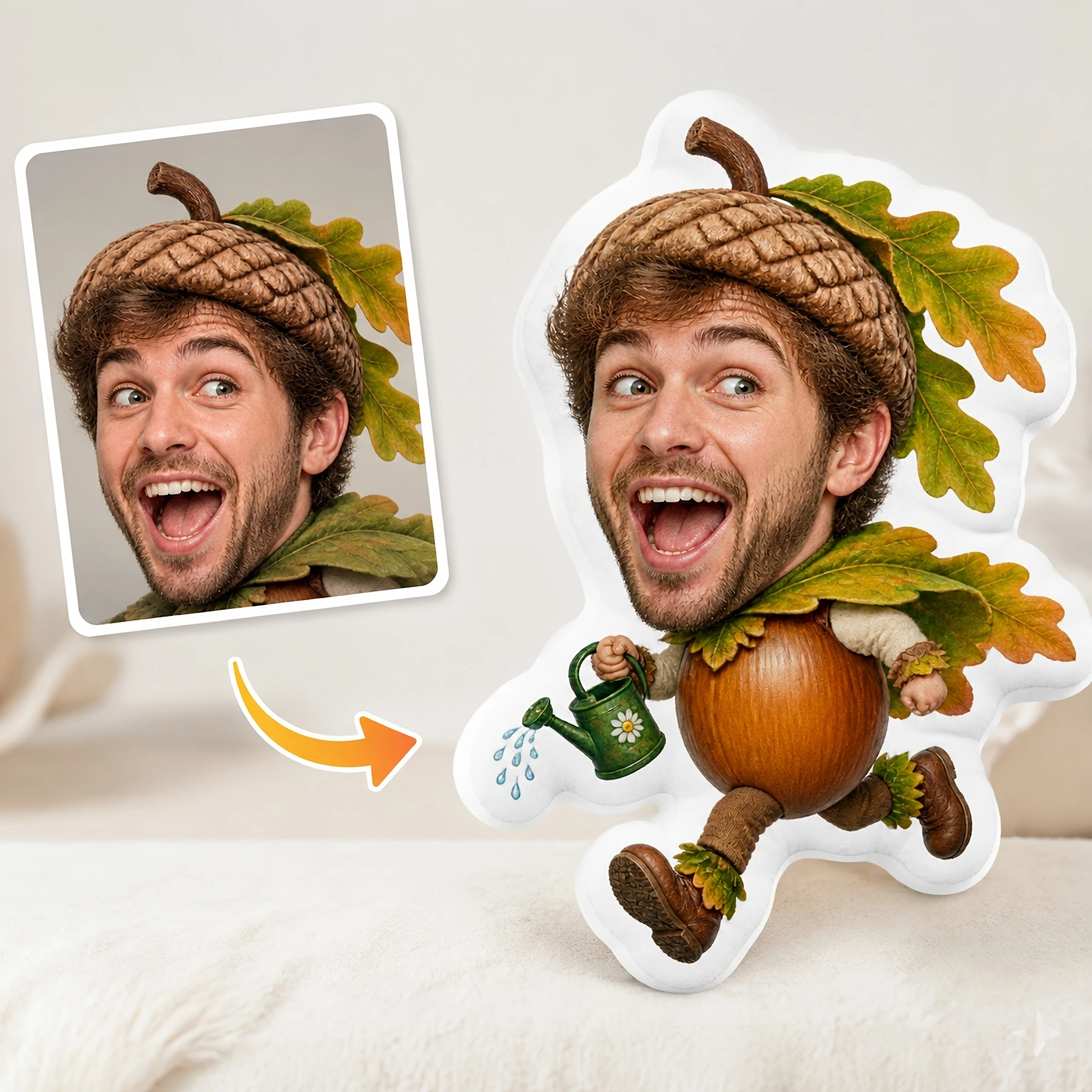 1pc [2D Flat] Custom Double Sided Printed Acorn Character Shaped Pillow, Funny Personalized Cushion for Sofa, Bed, Chair, and Ho