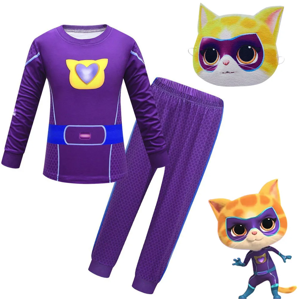 Halloween SuperKitties Game Cosplay Costume Super Kitties Anime Model Cos Clothes Sweatshirt Mask Kids Carnival Birthday Gift