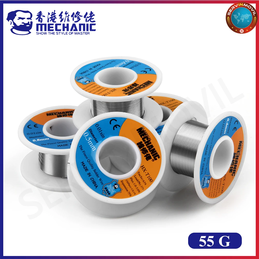 MECHANIC HX-T100 55g Rosin Core 183℃ Melting Point 0.2mm-1.2mm High Purity Solder Wire Welding Flux 1.0-3.0% Iron Cable Reel