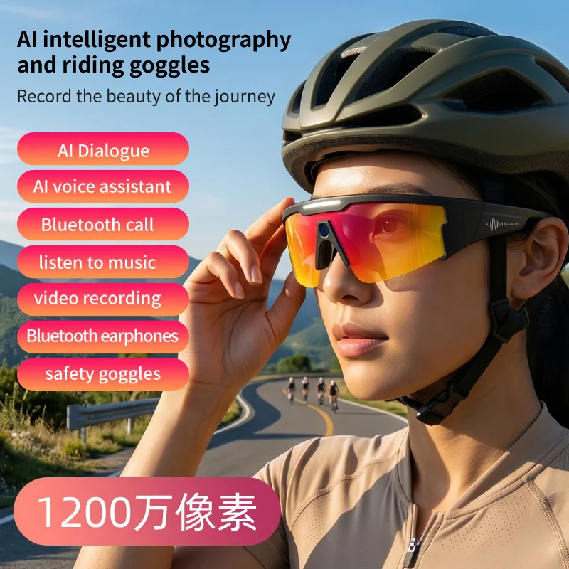 AI Intelligent Recording Sports Cycling Goggles, 12MP Multifunctional Bluetooth Smart Safety Eyewear For Outdoor Sports