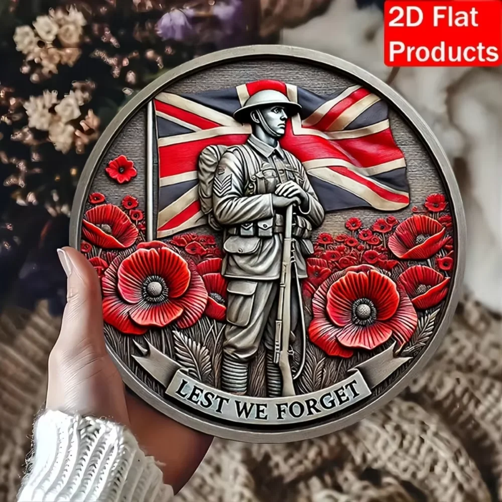Sole pacote de 1 Lest We Forget alumínio metal quintal sinal parede pendurado placa de lembrança ideal para o dia memorial decoração ao ar livre