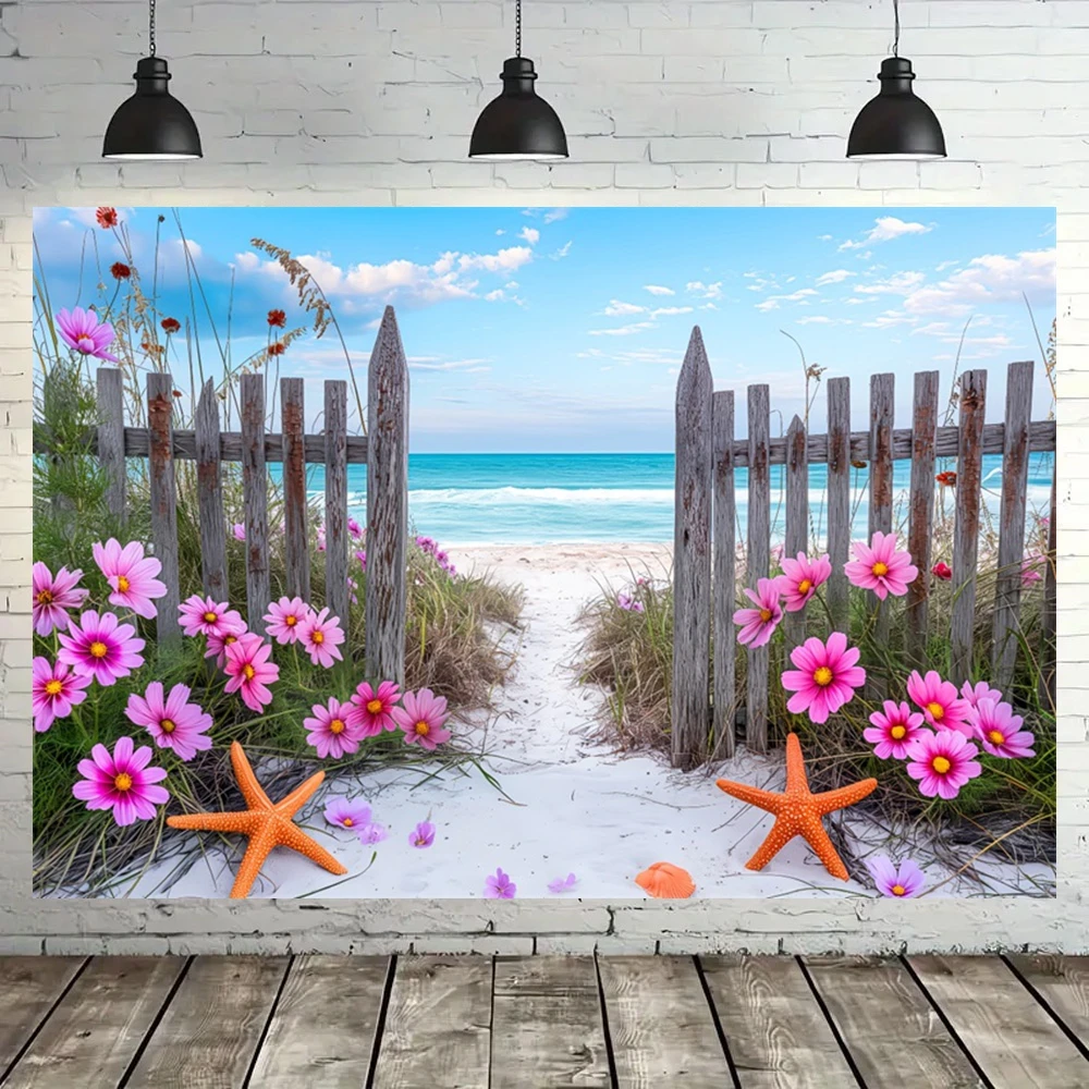 Summer Beach Scenery Backdrop Fence Baby Shower Birthday Party Decor Kids Portrait Photography Background Photo Studio Props