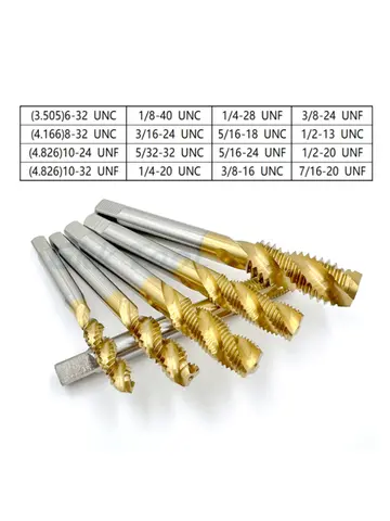 HSS Tapping Inch 1/8 3/16 5/32 1/4 5/16 3/8 1/2 Titanium-plated Drill Bit CNC Tool Tap Spiral Straight Groove Hand Tools