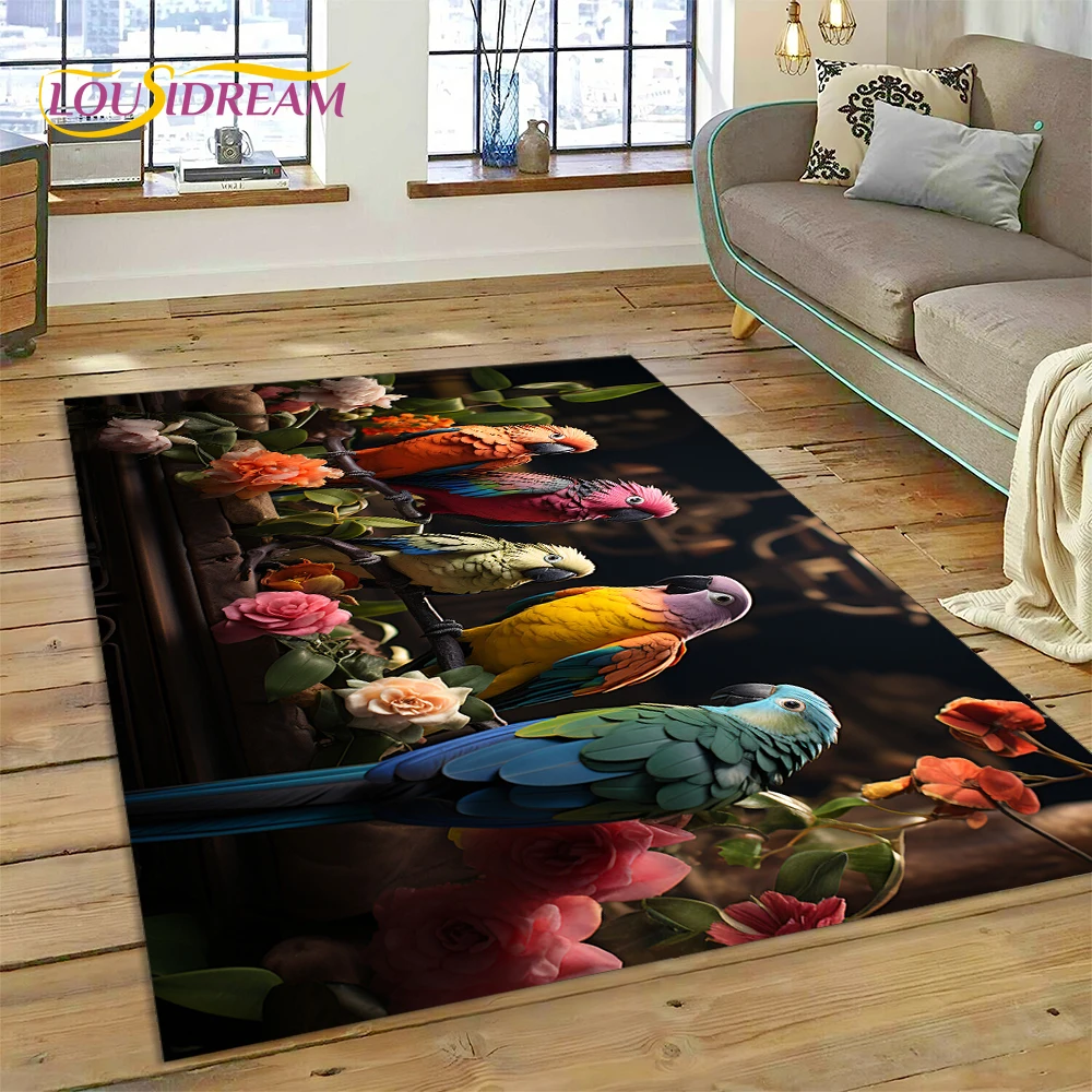 Cute Dream Birds Parrot Peacock Cartoon Rug Carpet for Living Room Bedroom Decor,floor Mat Non-slip Decoration for Sofa Doormat