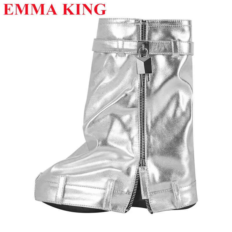 Women's New Ankle Boots Shark Lock Thick Soled High-heeled Boots Designer Luxury Brand Women's Round Toe Wedges Belt Short Boots