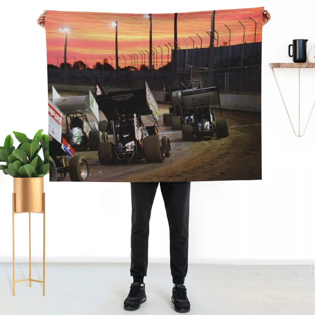Sunset at the Speedway track. Throw Blanket Flannels Plaid on the sofa Polar Hairys Large Single Blankets