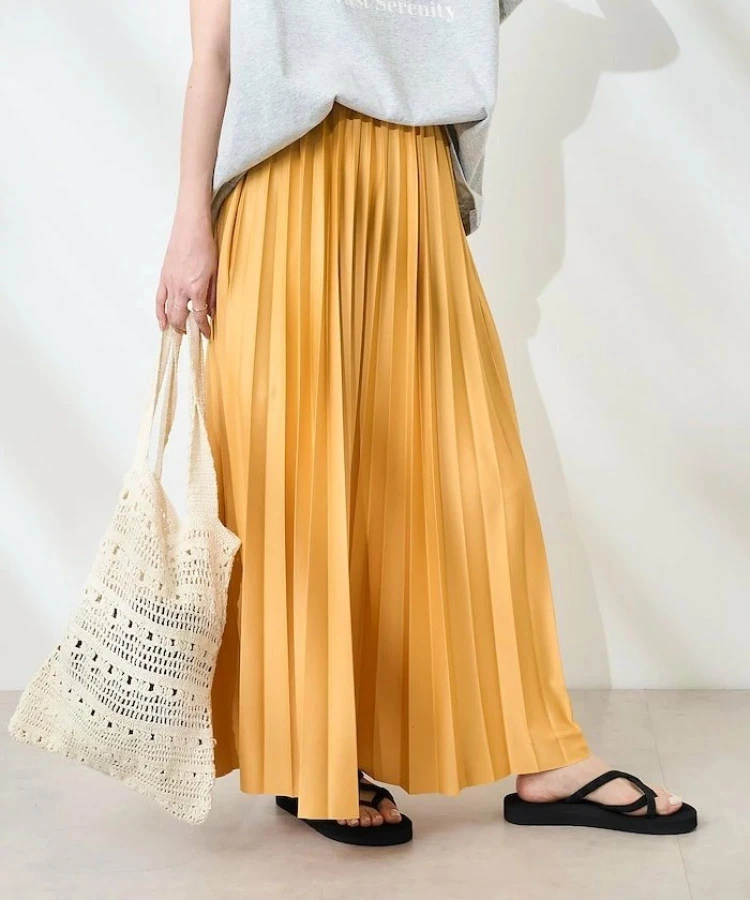 

Red Card FS Elastic Waist Pleated Skirt Cool Refreing Long Skirt Loose Fit High Waist Pure Color Commute Sle Summer 2025