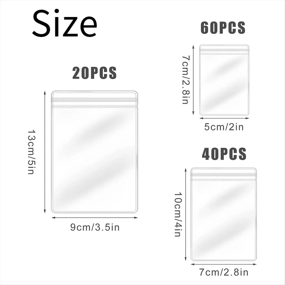ABFW Jewelry Bag Self Seal Plastic Zipper Bag Clear PVC Rings Earrings Storage 3.5 x 5 In, 2.8 x 2 In, 4 x 2.8 in (120 Pcs)