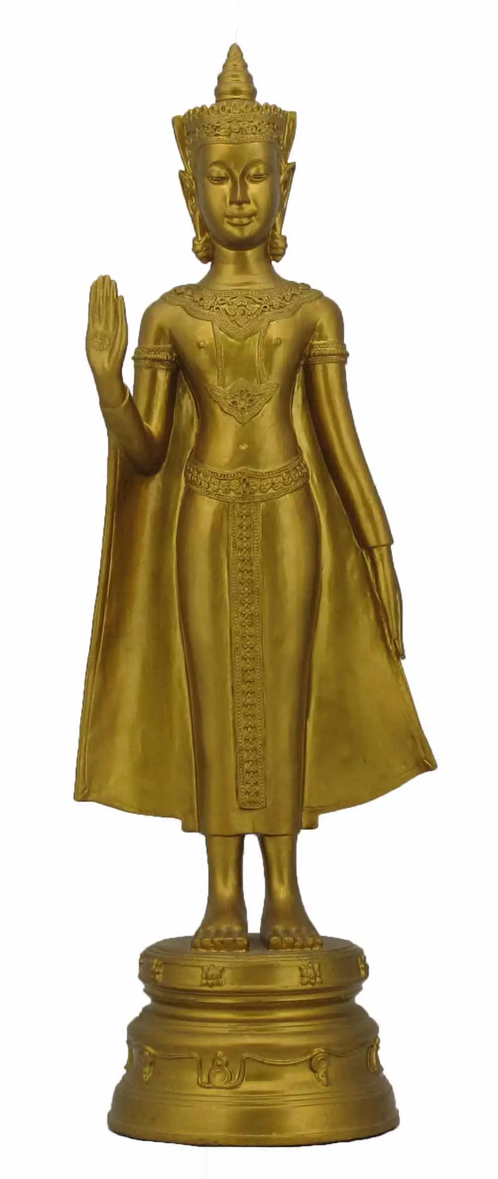 Resin Golden Standing Thai Buddha Statue Southeast Asian Religious Buddha Sculpture Blessing Mudra Home Desktop Decor Ornament