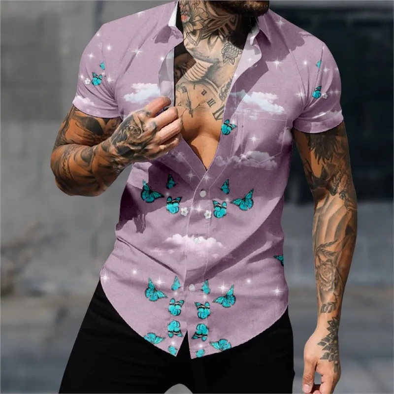 

Hawaiian Shirt For Men's Fashion Butterfly Pattern Shirt 3D Print Cozy Casual Short Sleeve Beach Oversized Clothes 6