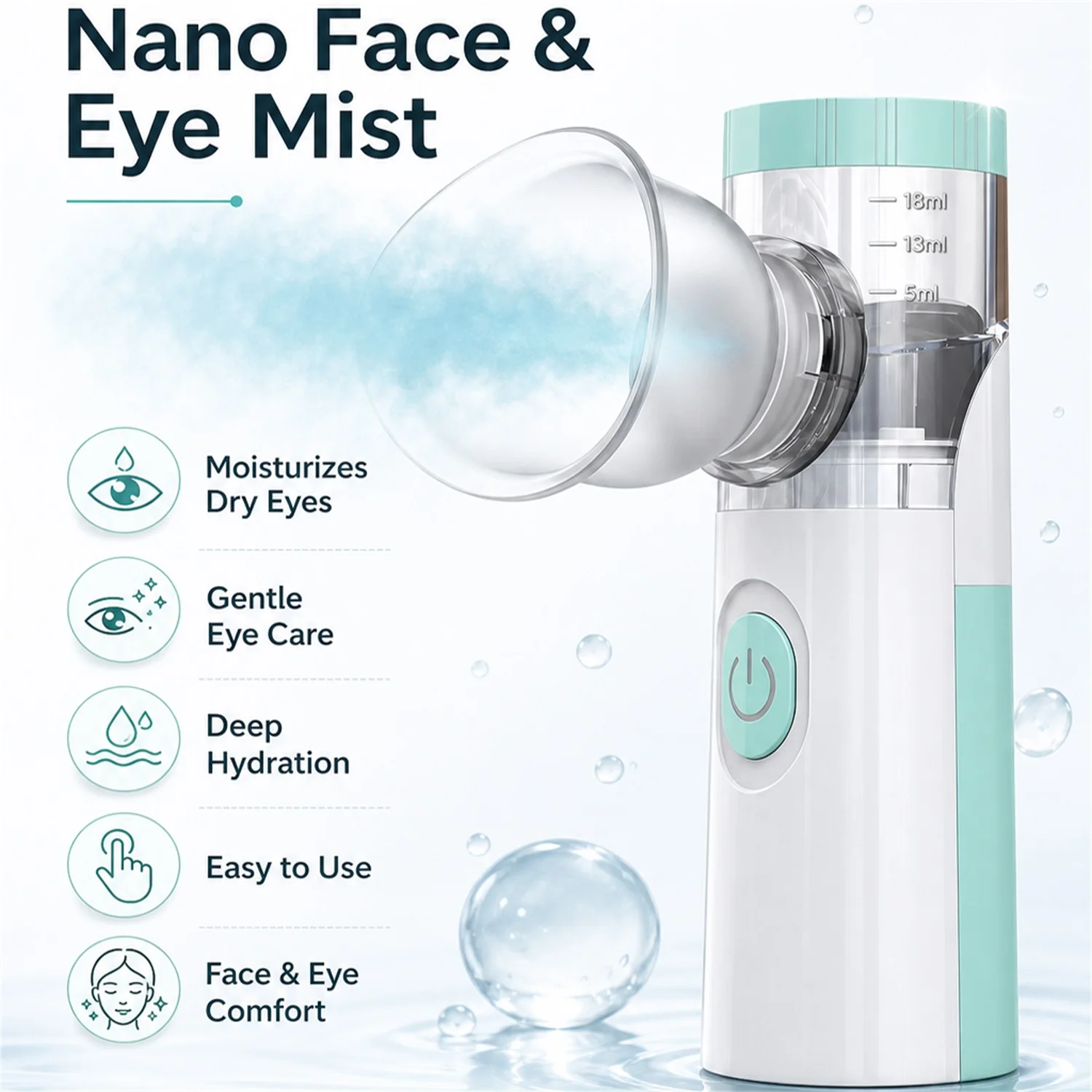 2-in-1 Nano Face & Eye Mist, Silent Eye Mist Sprayer for Dry Eye Relief Fatigue, Facial Hydrating Humidifier Skin Care Tool