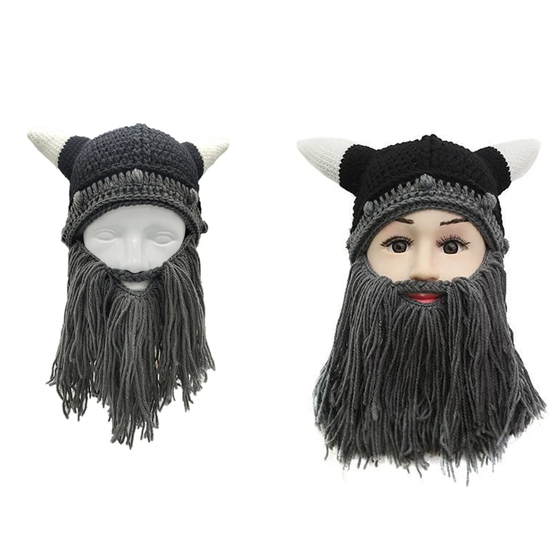 2pcs for Creative Funny Beard Horn Hat Parent-Child Knitted Mustache Hat Warm Beard Removable Party for Autumn Winte N58F