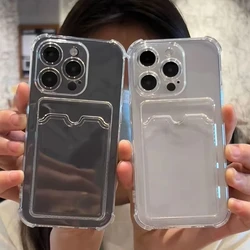 Transparent Card Slot Bag Holder Phone Case For Poco X6 X5 M6 Pro Case Xiaomi Redmi Note 14C 13C 13 12 11 10 9 Pro Mi 13T Cover