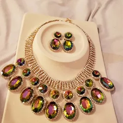 Stonefans Wedding Nigerian Jewelry Set Wedding Gifts Colorful Geometric Necklace Earrings Set Chunky Accessories Crystal Party