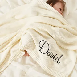 Personalized Baby Blanket Baby Blanket Embroidered Name NewbornBaby Gift Soft Breathable Cotton Knit Baby Gift Name Blanket Gift