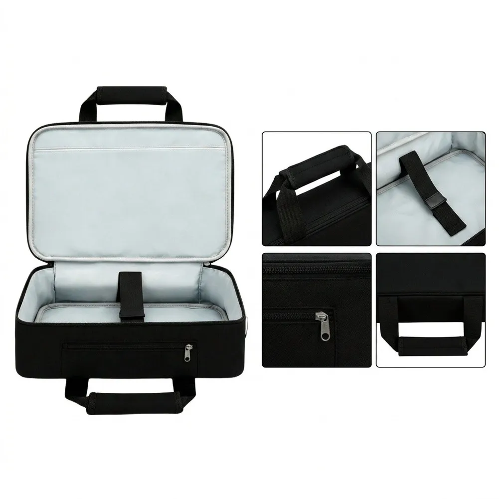 Two-Compartment Projection Gear Bag for Outdoor Parties BBQ Picnics 36x28x10cm Padded Protection Black Polyester