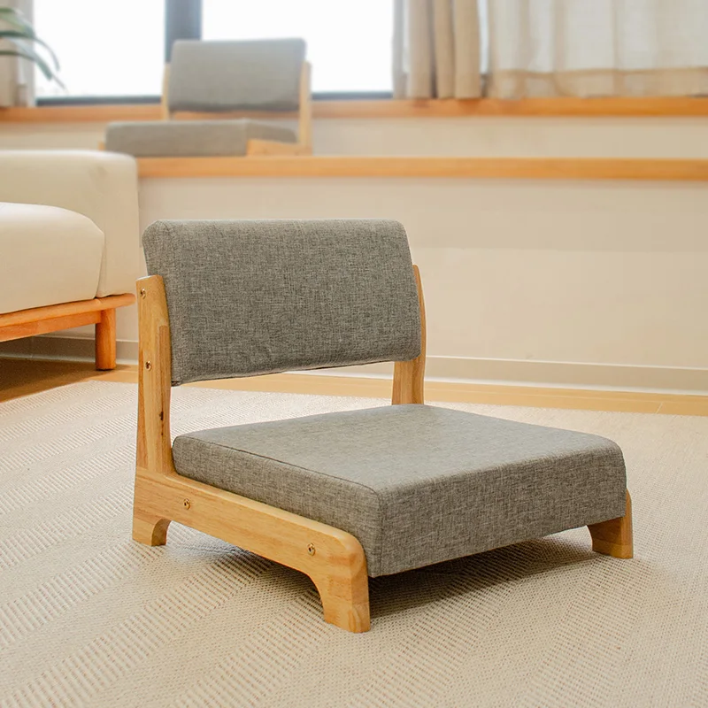 Japanese Style Solid Wood Floor Chair Low Backrest Tatami Seat for Bay Window Tea Room Meditation