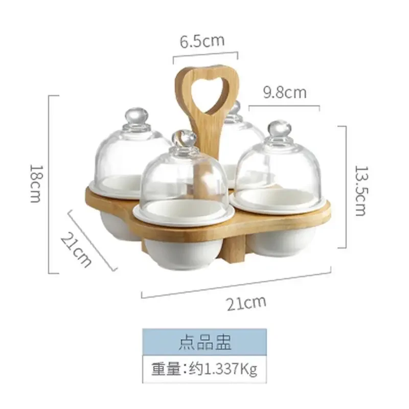 Japanese-style Ceramic Household Dried Fruit Snack Plate Bowl Compartment with Lid Platter Tableware 6